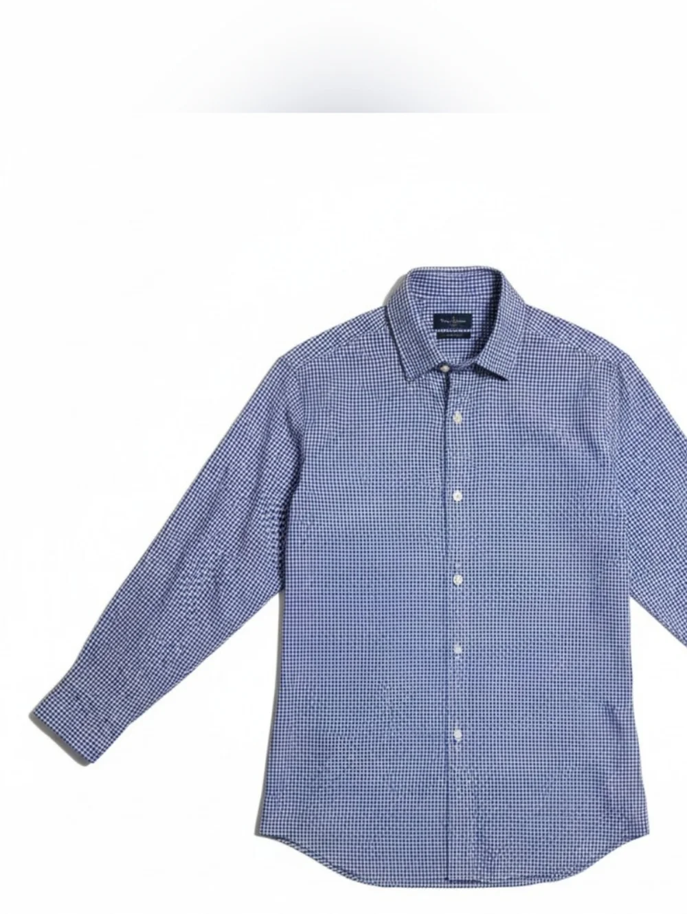 Ledbury Blue Gingham Small Check Dress Shirt Classic Cotton Spread Collar 15.5 - Picture 13 of 13